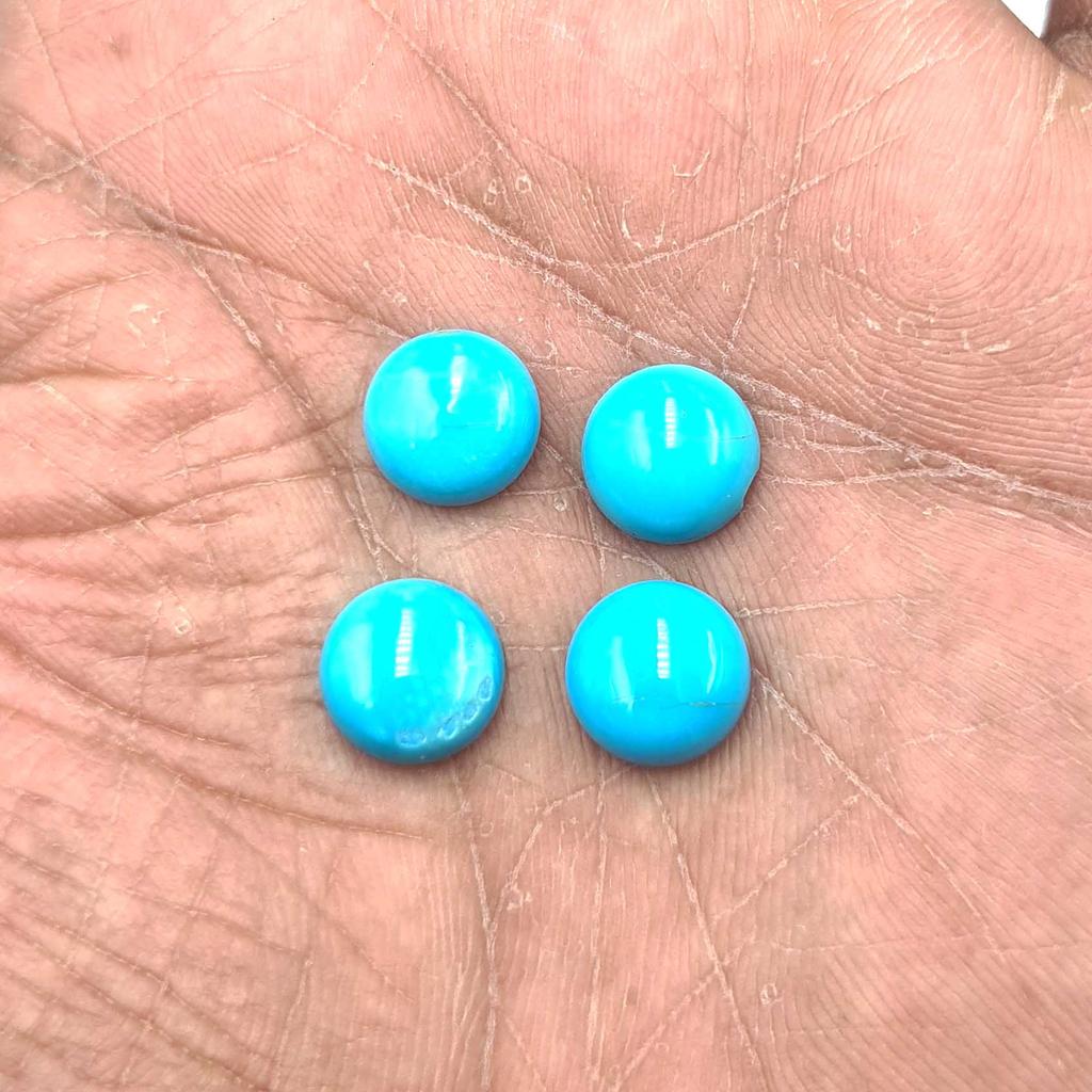 Natural Sleeping Beauty Turquoise Round Cabochon Loose Gemstone Lot 4 Pcs 10 MM 12 CT For Jewelry Making
