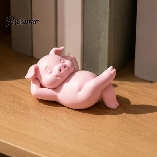 Милый Аксессуар для Микро-Ландшафта, 3D-Печатная Фигурка Лежащей Свинки, Розовая Статуэтка, Маленькая Декоративная Деталь из Смолы для Полки, Украшение-Животное для Спальни, Книжной Полки