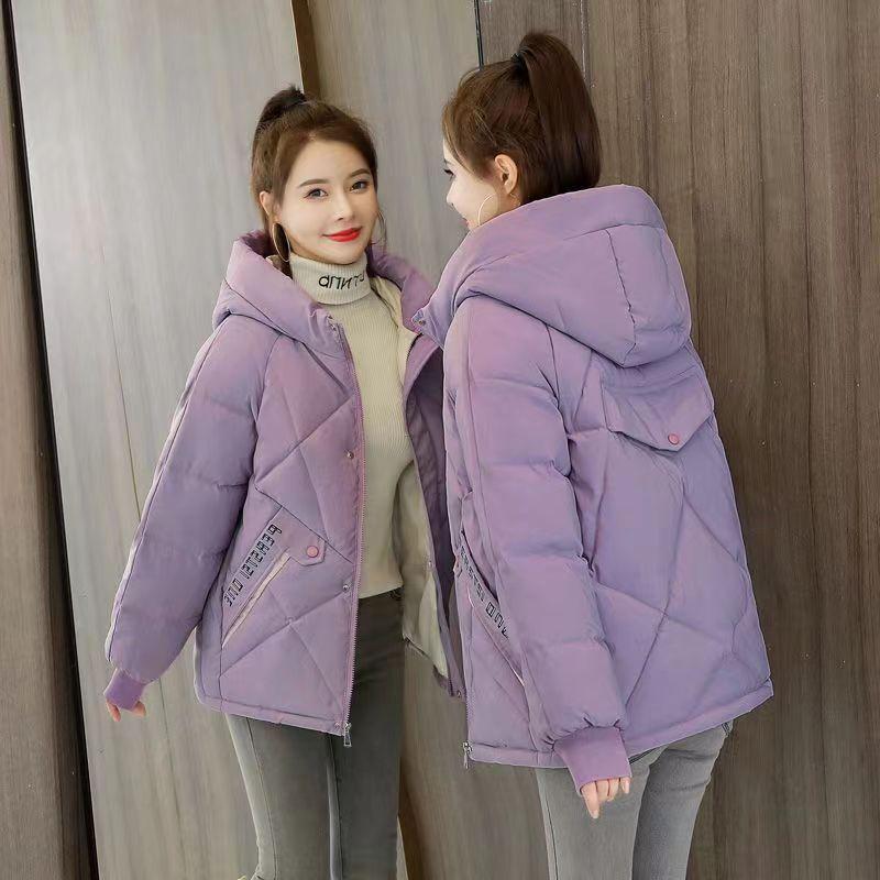 Women's Autumn and Winter Padded Thickened Solid Colour Hooded Down Jacket Short Section Casual Loose Outerwear