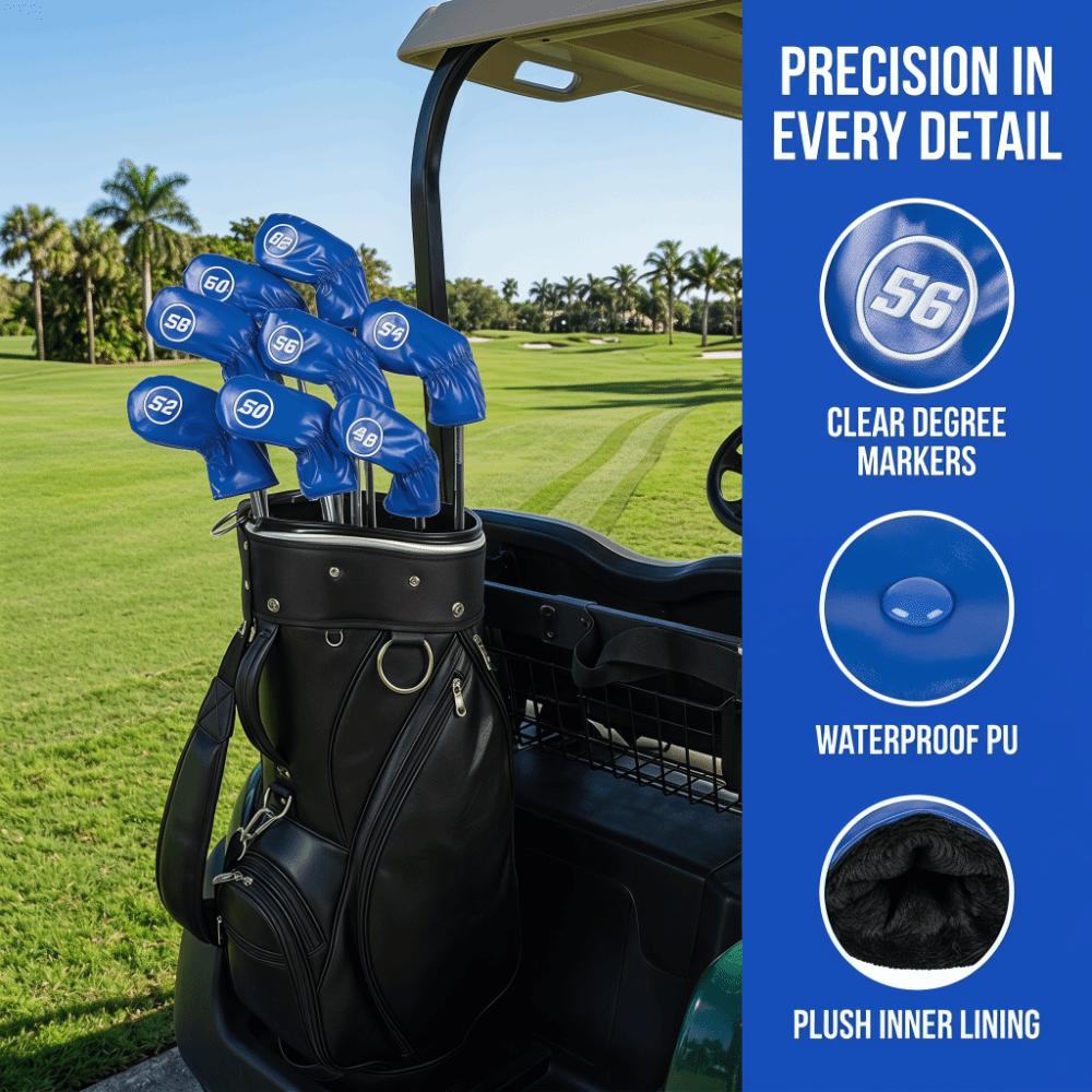 8pcs PU Material Golf Club Covers Lightweight Design Head Cover Set Protective Case Iron Wedges