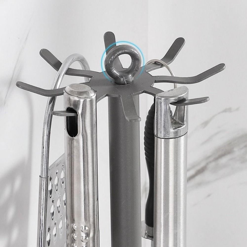 Movable Rotating Spatula Rack 8 Hooks Spoon Hanging Rack Kitchen Utensil Stand for Kitchen