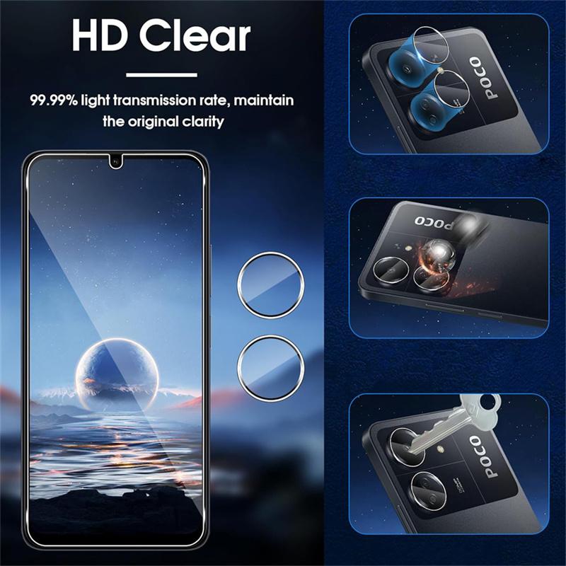 4IN1 [2 стекла + 2 пленки для объектива] Полноэкранные защитные пленки из закаленного стекла HD для Redmi Note 13 4G 5G / Note 13 Pro A3 A3X 13c POCO X6 Pro M6 C65