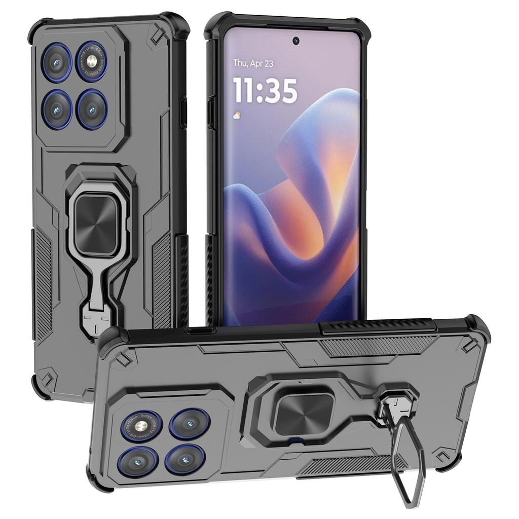 For Motorola Edge 60 Pro 5G Case Rotatable Ring Kickstand PC+TPU Shockproof Phone Cover