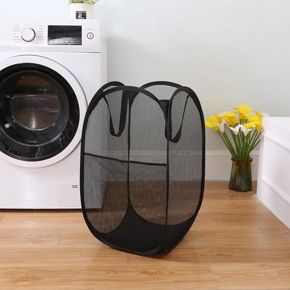 Large Capacity Dirty Clothes Basket Storage Bucket Mesh Bathroom Portable Foldable Dirty Clothes Basket