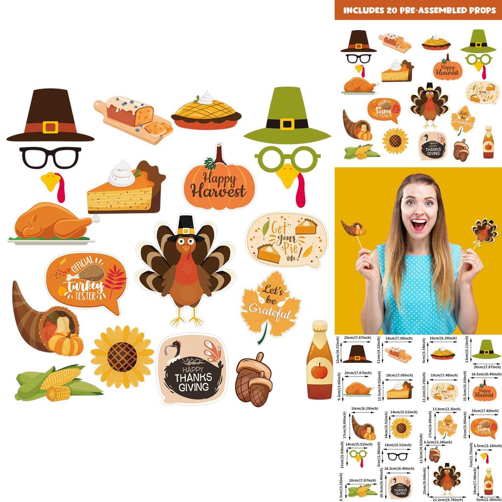 Turkey Themed Festive Photo Props For Thanksgiving Day Party Decor Set