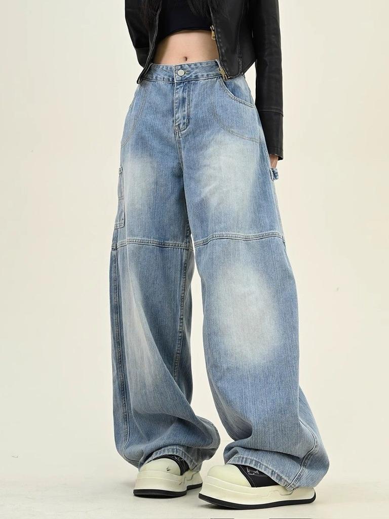 KOSY Y2K Ретро Вареные Джинсы Мешковатые с Принтом Букв Женские Американская Уличная Одежда Готика Харадзюку Брюки с Широкими Штанинами Парные Повседневные Джинсовые Брюки