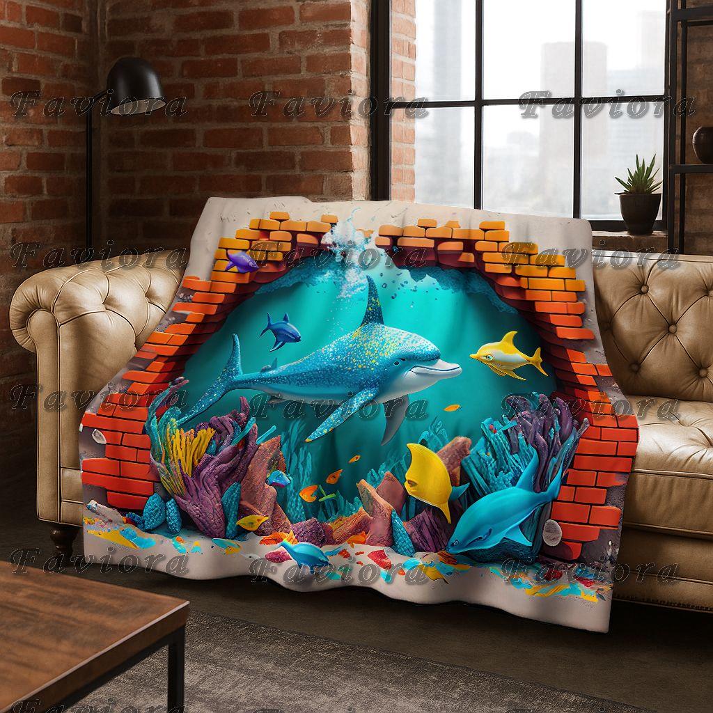 3D Illusion Sea Underwater World Dolphin 2026 New Flannel Blanket,Cozy Soft Throw Blanket for Home Bedroom Bed Sofa Cover Gift