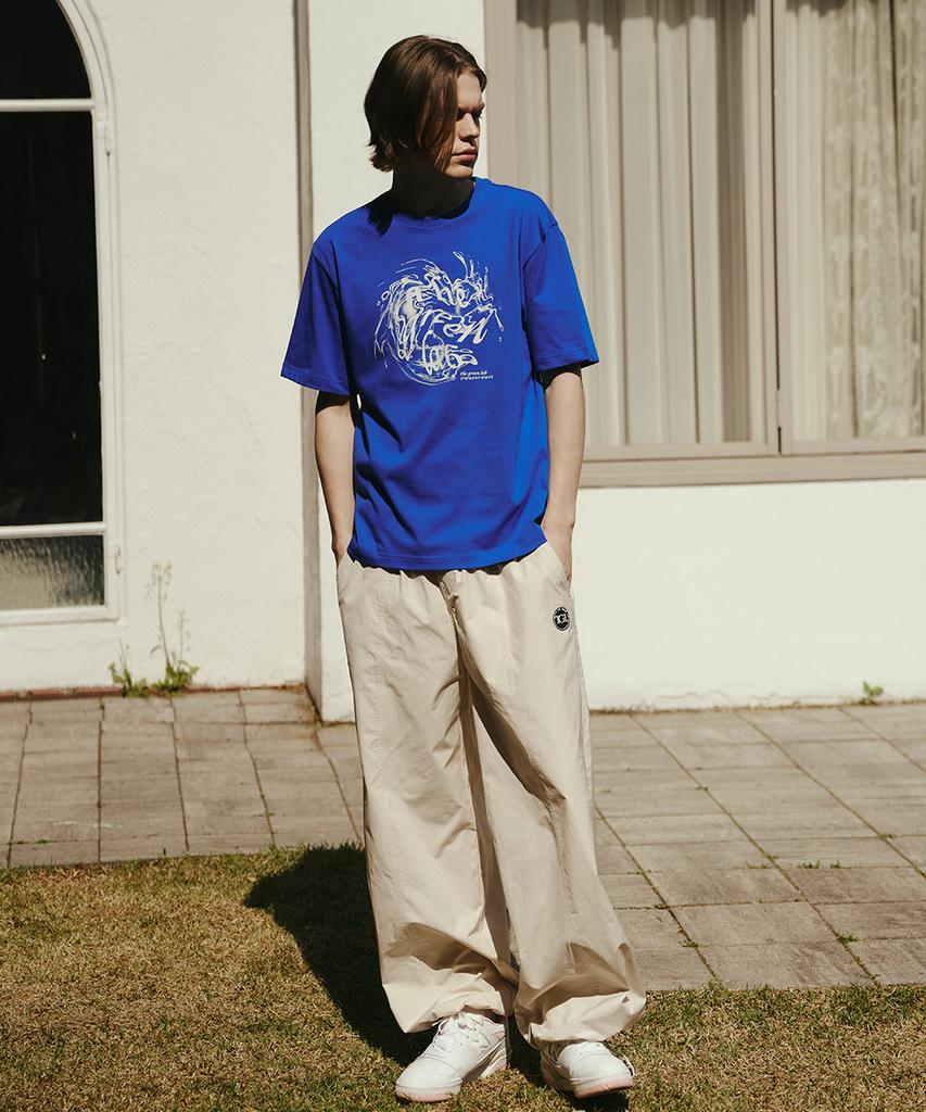 THE GREEN LAB Water Vintage Graphic Short Sleeve T-Shirt [Blue]