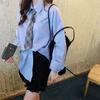 Рубашка с длинным рукавом, корейская свободная блузка, новая синяя рубашка JK с завязками