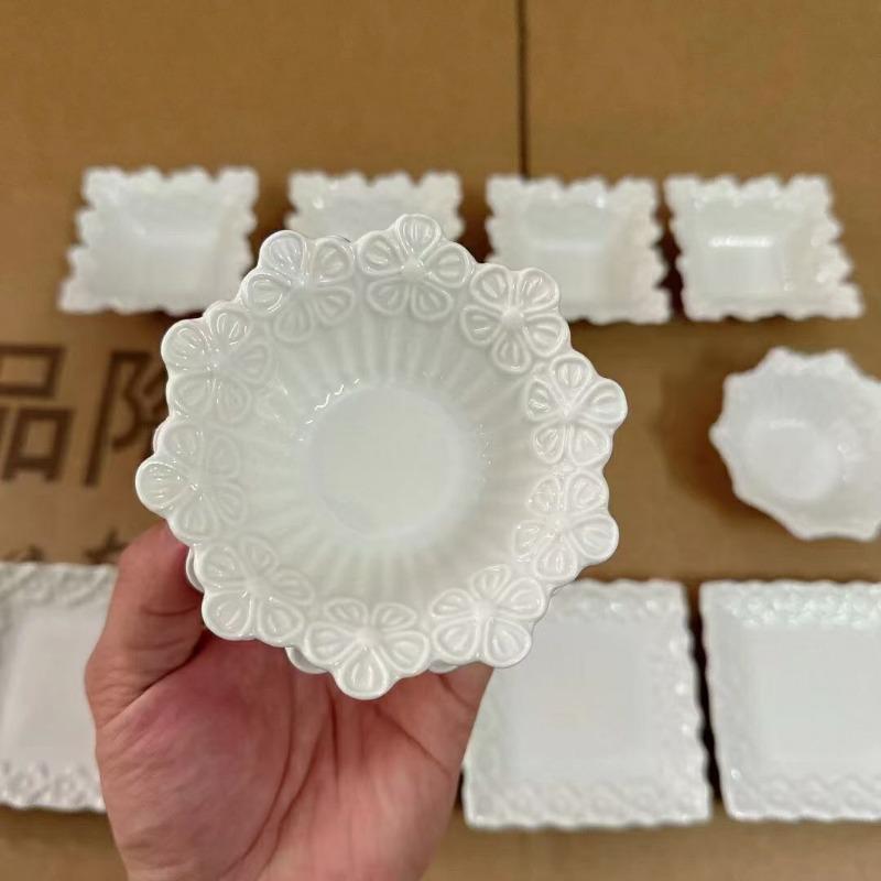 Керамическая тарелка с рельефом белого цвета, закуска «Вишневый цвет», подглазурная тарелка для димсамов, материал для макания в хот-пот, французский стиль