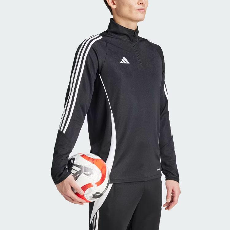 adidas Тренировочная футболка Tiro 24 с воротником-стойкой в полоску, длинным рукавом, мужская, черная IJ9963