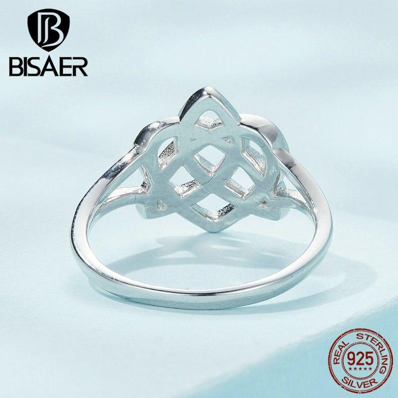 Bisaer Настоящее серебро 925 пробы с кельтским узлом Кольца ко Дню святого Валентина для женщин вечерние оригинальные ювелирные изделия с платиновым покрытием