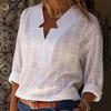 Women's White Pink Solid Spring Fall Plus Size Blouses Loose Irregular V Neck Long Sleeve Tops
