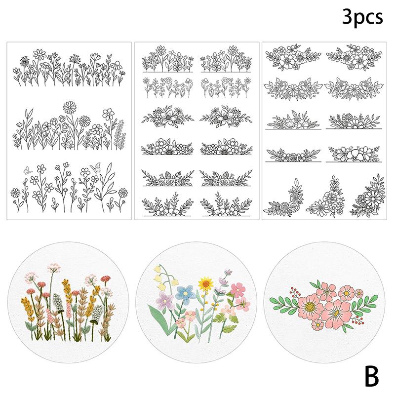 Водорастворимый стабилизатор для вышивки, Приклей и вышей, Вышивальная бумага, Смываемый, Цветочные узоры с ромашками и бабочками