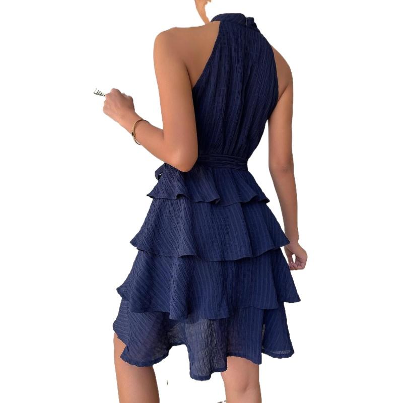 Новое летнее европейское и американское женское платье без рукавов с рюшами и висячим вырезом с круглым вырезом, платье S-XL