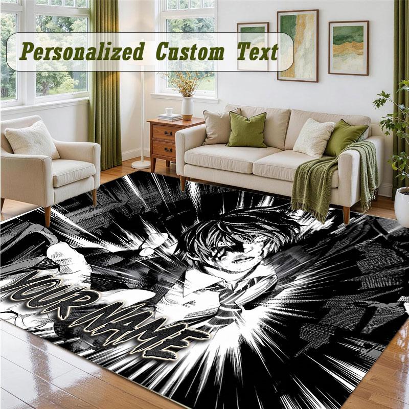 Crystal Velvet Square Rug Custom NameDeath Note Pattern Non Slip Home Floor Decor Rug