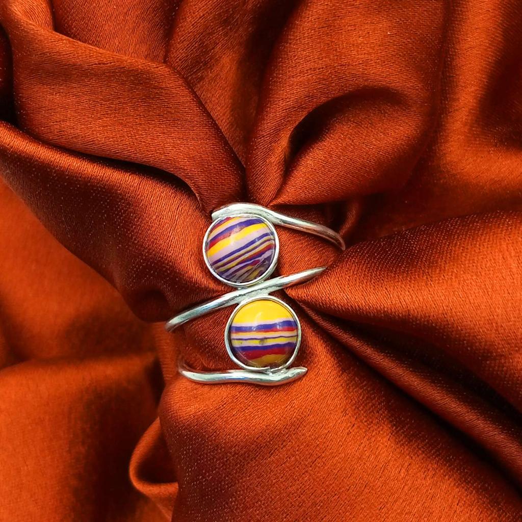 Rainbow Calsilica Gemstone 925 Sterling Silver Plated Handmade Ring NST-J2H1506