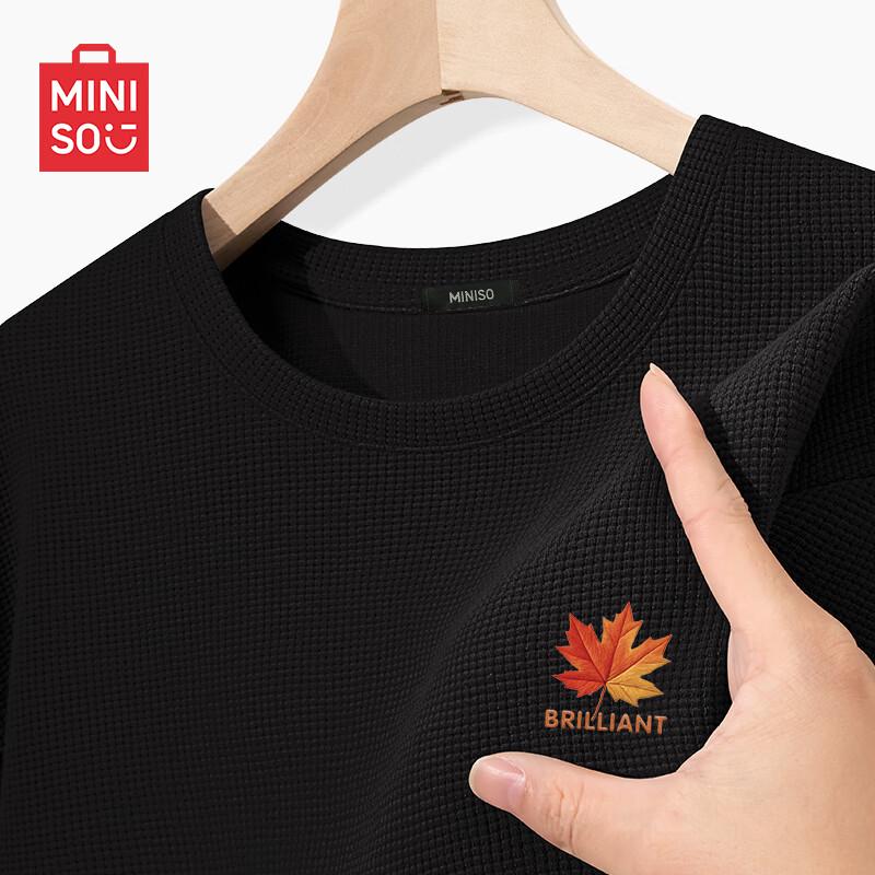 MINISO Мужская футболка с длинным рукавом и круглым вырезом, вафельная текстура