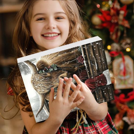 Highland Cow Ornaments Advent Calendar 2025 24 Days Christmas Countdown Calendar with Cartoon Cows Ornament for Xmas Tree Decor