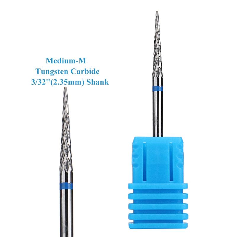 1 шт., конусное сверло для ногтей из карбида вольфрама 3/32 дюйма, вращающиеся фрезы для маникюра, аксессуары для электродрелей, инструмент для фрезерования ногтей