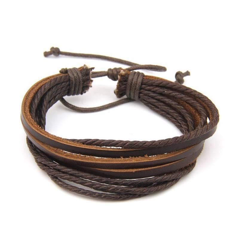 Стильный многослойный браслет из натуральной кожи для мужчин и женщин, ручной работы, повседневный модный аксессуар