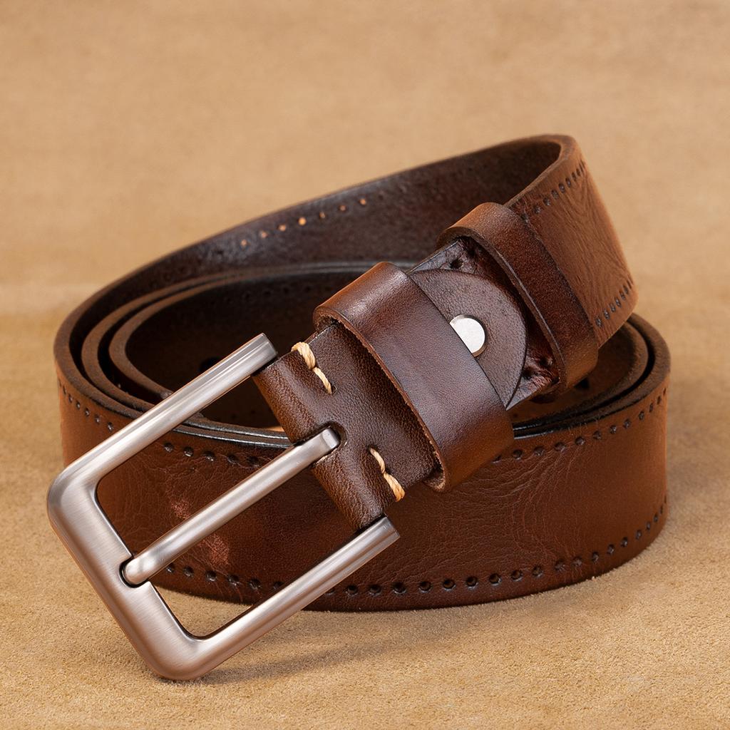 Ремень Мужской Первый Слой Коровья Кожа Кожа Древесной Пасты Пряжка-Штырек Мужской Ремень Натуральная Кожа Ретро Повседневные Брюки С Мужскими Моделями