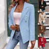Women's Light Blue Floral Double Breasted Blazer with Pink Bandeau Top and Blue Jeans Outfit