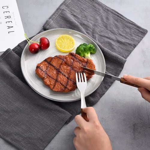KXLCGYK Steak Knife and Fork Set, Wooden Handle, 18-8 Stainless Steel, 4-Piece Set, Stylish Cutlery