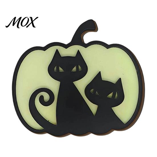 Indoor Halloween Atmosphere Lighting Glow-in-The-Dark Pumpkin, Spooky Wooden Pumpkin Ornament, Black Cats Luminous Ornament Bats Ghosts Silhouette