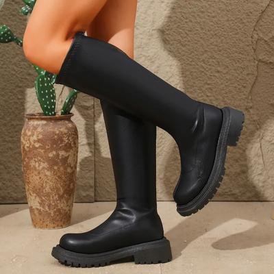 Женская обувь 2024 года, горячая распродажа, женские сапоги с молнией сзади, модные, круглые, современные сапоги, женские зимние, большие размеры, однотонные, до колена