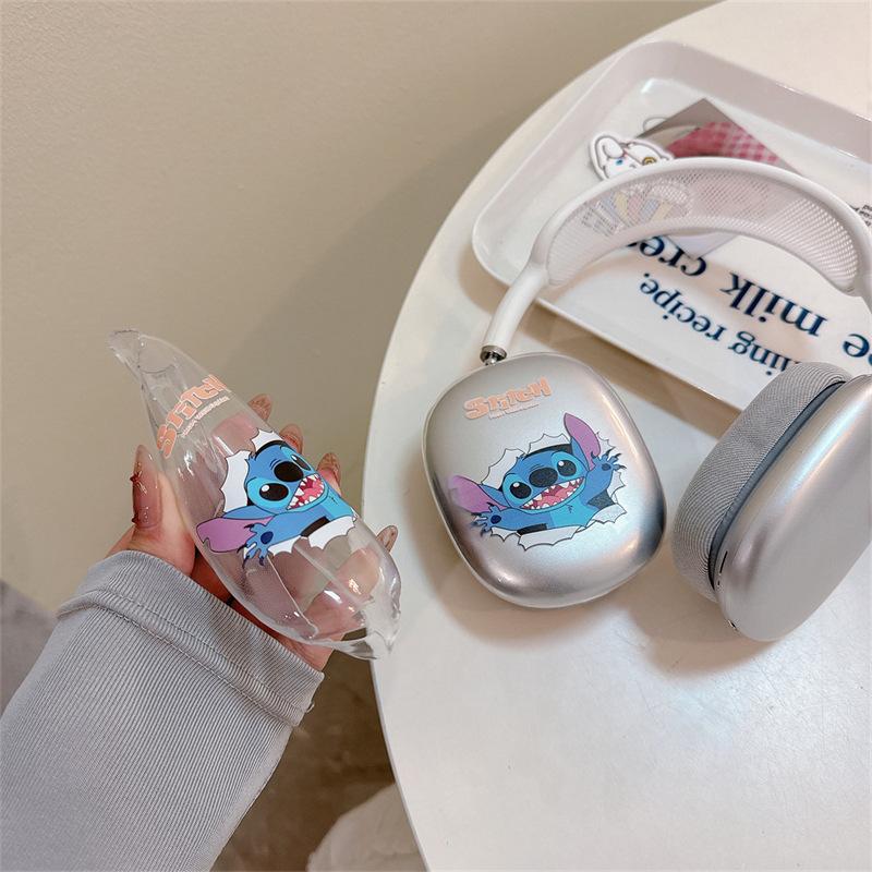 Applicable Apple headset AirPods max earphone cover transparent painted cartoon Stitch protective case cute