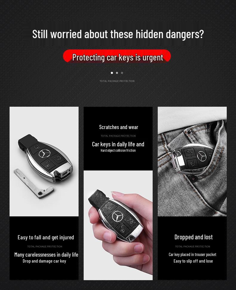 Крышка-чехол из ТПУ для ключа автомобиля Mercedes-Benz для CLA200, GLC260, C260L, GLA, C300 - Гальваническое покрытие с пряжкой (Женский дизайн)