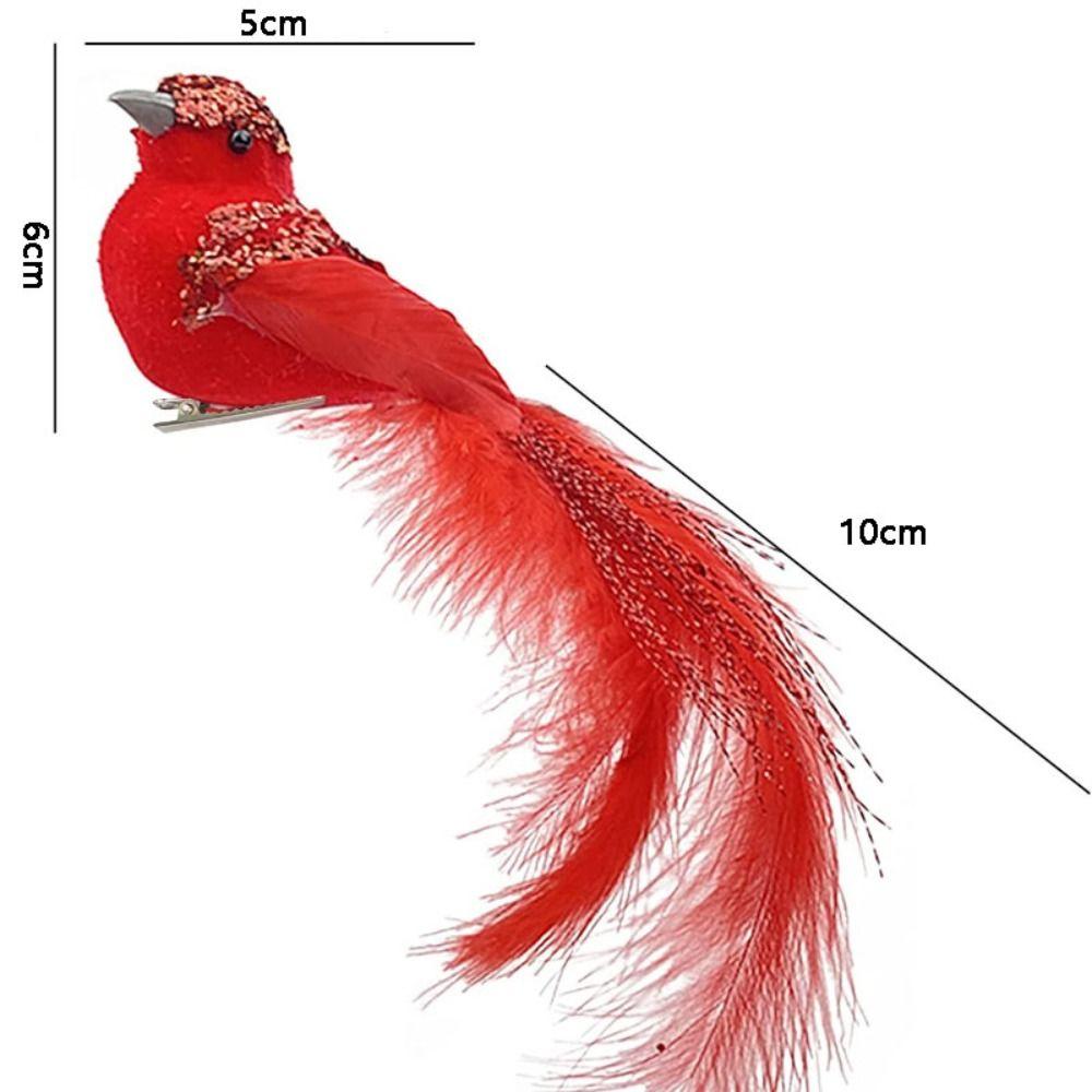 2Pcs Clip-On Artificial Red Birds with Glitter Feather Simulation Feather Birds Home