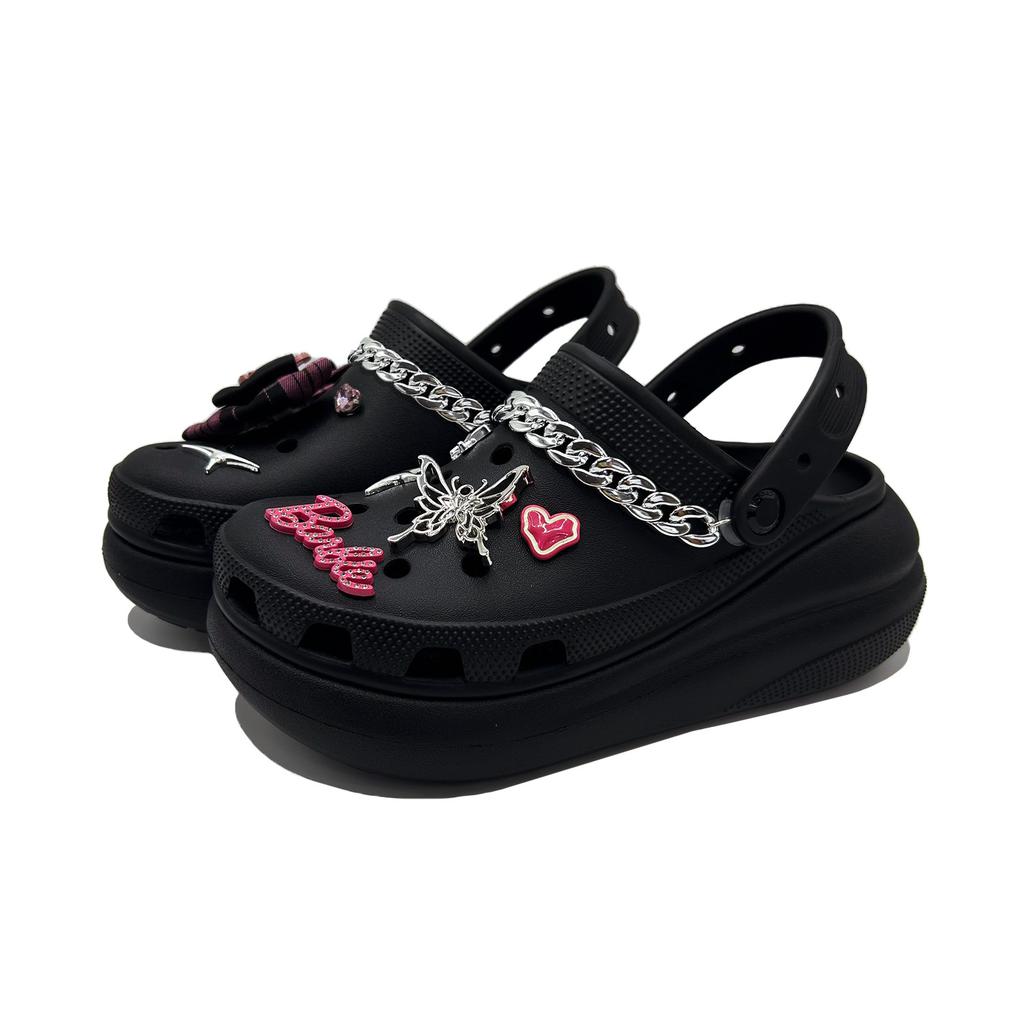 Crocs Классические тихие клоги Черный Розовый Ягодный ЭВА Jinling Chaochuang Бант Темный цвет Сладкие Крутые Дырявые туфли Женские Черные