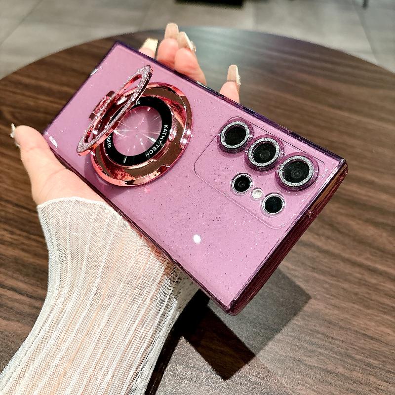 Soft TPU Glitter Silicone Case for Samsung Galaxy S24 Ultra S22 23 Plus S21 FE S20 Note 20 Ultra Ring Magnetic Stand Holder Back Cover