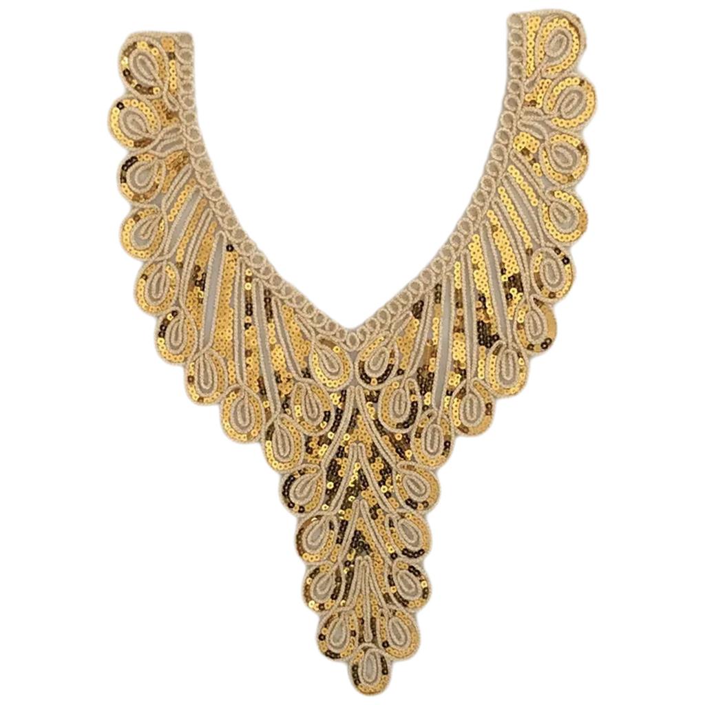Elegant Embroidered Lace Collar Neckline Appliques Trim with Sequins Ethnic Style Sew On Patches for Fashionable Women