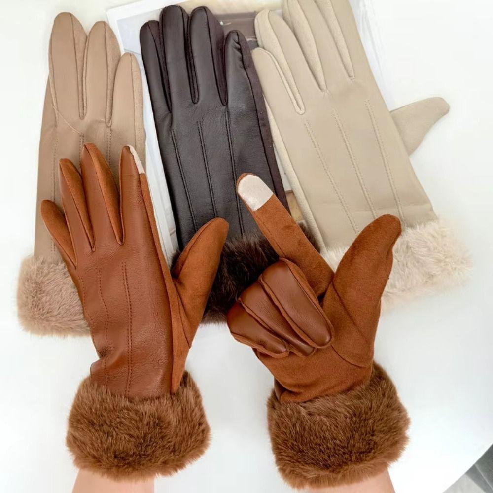 Утепленные женские кожаные перчатки с тепловой подкладкой, женские зимние термоперчатки для вечеринок