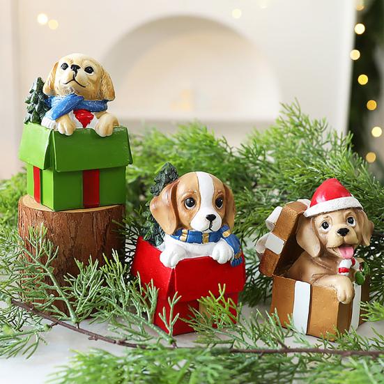 Christmas Puppy Resin Ornament Cute Puppy In Scarf Figurine Christmas Showcase Desk Home Office Decorations