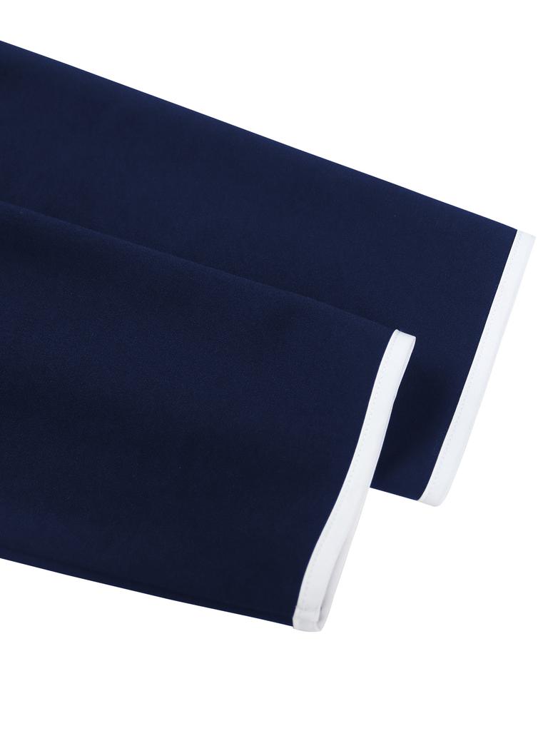 Vintage Navy Blue Bodycon Midi Dress with Contrast Trim Lapel Collar and Belt Elegant Plus Size Party Dresses for Women Formal Office Wear