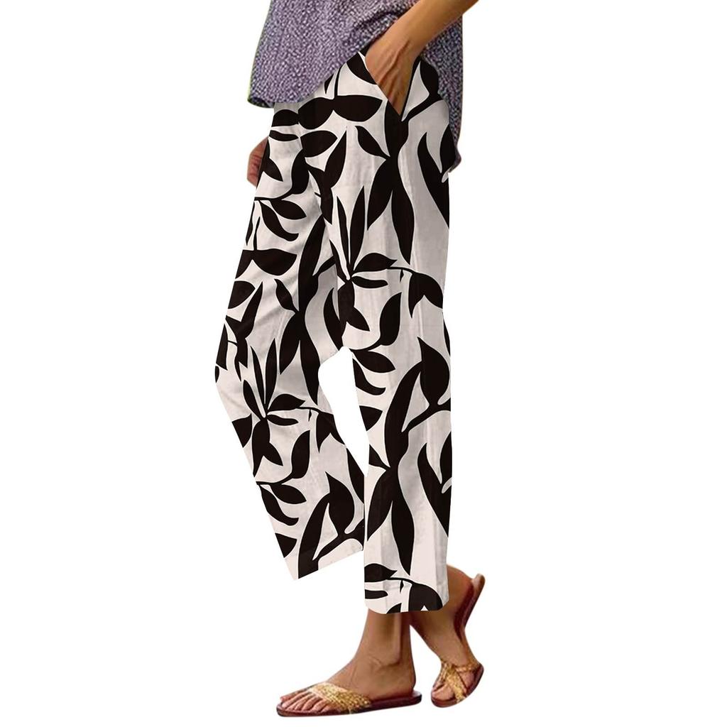 Женские повседневные модные принтованные прямые брюки с карманами