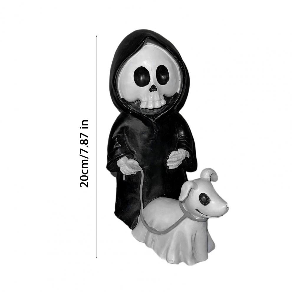 Halloween Ornament Spooky Halloween Decor Grim Reaper Dog Skeleton Statue for Garden Balcony Ornamental Skull for Courtyard