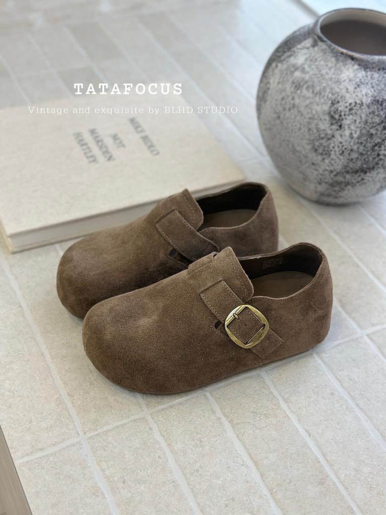 Inner Height-increasing Boken Shoes 2025 Early Autumn New Retro Lazy One-pedal Bag Heel Platform Soft Leather Casual Single Shoes Women