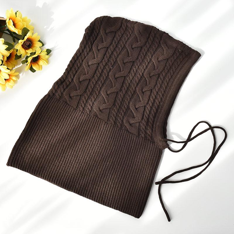 Winter Hooded Scarf Earflap Hat Women Knitted Beanie Hat With Drawstring Wool Knit Beanie With Custom Logo