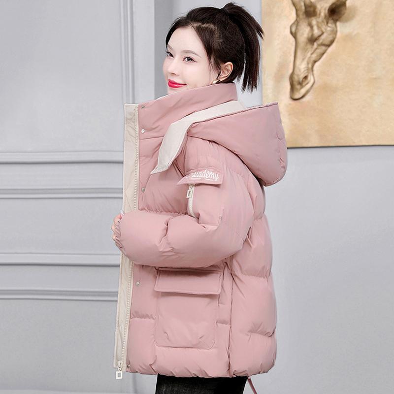 Женская утолщенная теплая парка на осень-зиму, женская повседневная однотонная свободная короткая куртка с большим карманом и капюшоном, верхняя одежда