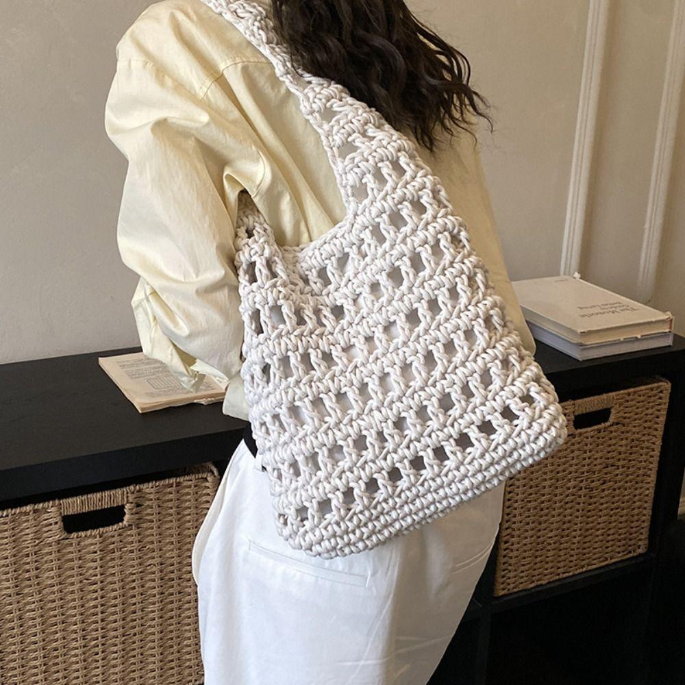 Korean Style Hollow Out Knitted Weave Bag Braided Beach Bag Sweet Crochet Tote Bag Ladies/Girls