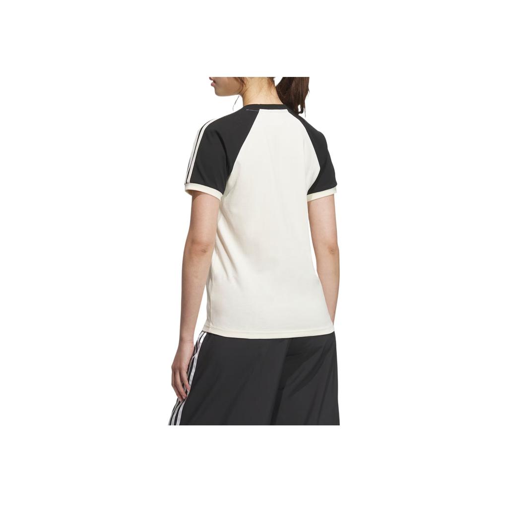 Adidas Originals Color Block V-Neck Short Sleeve Raglan T-Shirt Women Tops Off-White Black KF0316