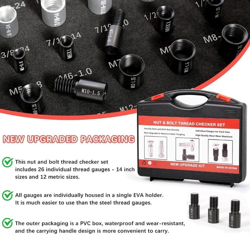 Устройство для проверки резьбы гаек и болтов. Устройство для проверки алюминиевой резьбы. Дюймовые и метрические датчики с наружной и внутренней резьбой. Точные измерения.