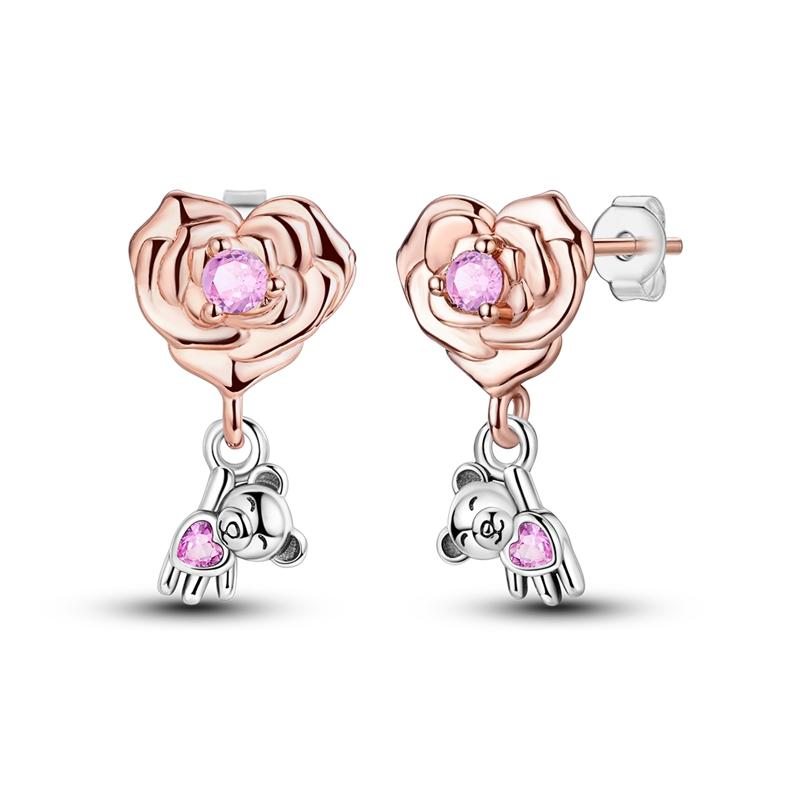 925 Silver Earrings Shining Zircon Cherry Rainbow Flower Mushroom Iris Flower Hoop Earring for Women Party Jewelry Gift