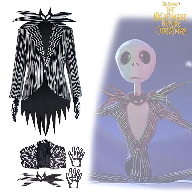 Перед кошмаром Рождества Костюм для косплея Джека Скеллингтона Набор на Хэллоуин