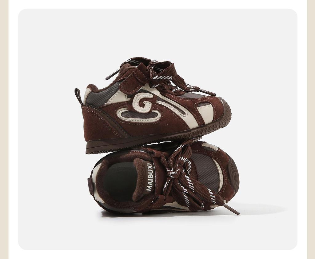 Зима 2025 Ретро Нескользящие Детские Тренировочные Кроссовки - Для Мальчиков и Девочек Плюс Бархат Хлопок Теплые Ботинки